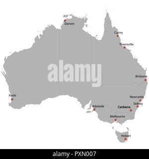 Detaillierte Karte des Australien mit Städten Stock Vektor