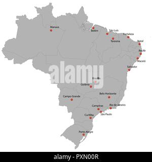 Detaillierte Karte der Brasilien mit Städten Stock Vektor