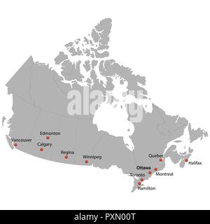 Detaillierte Karte des Kanada mit Städten Stock Vektor