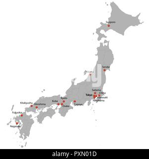 Detaillierte Karte der Japan mit Städten Stock Vektor