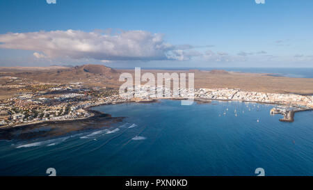 Luftbild der Bucht von Corralejo, Fuerteventura - Kanarische Inseln Stockfoto