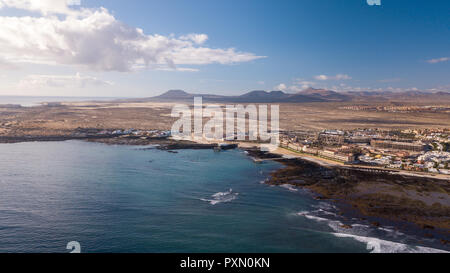 Luftbild der Bucht von Corralejo, Fuerteventura - Kanarische Inseln Stockfoto