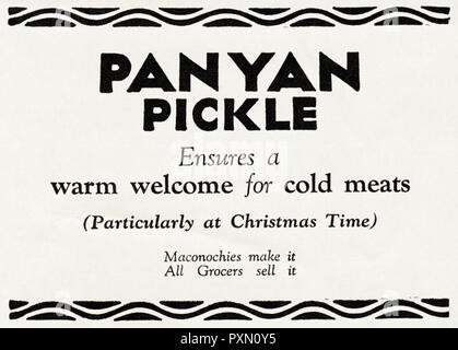 1930er Jahre alten Vintage original advert Werbung Panyan Essiggurke in Englisch Magazin ca. 1932 Stockfoto