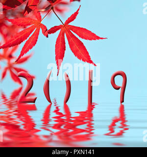 2019 roter Ahorn baum Blatt Grußkarte Stockfoto