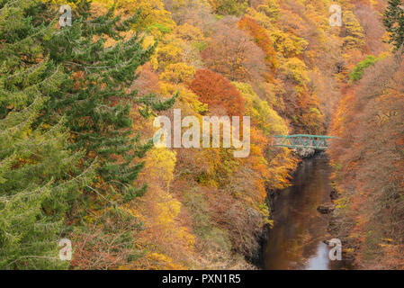 Fußgängerbrücke über den Fluss Garry, Killiecrankie Schlucht, Perthshire, Schottland. Stockfoto