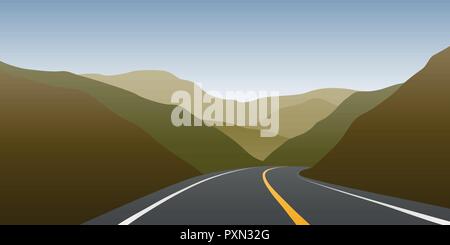 Asphalt Autobahn zwischen den Bergen reisen Landschaft Vektor-illustration EPS 10. Stock Vektor