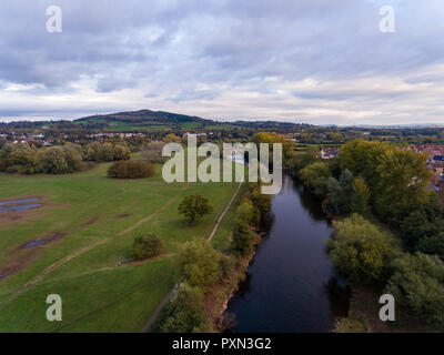 Luftaufnahme der walisischen Stadt Abergavenny in der Nähe von Brecon Beacons Wales Stockfoto