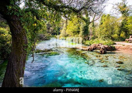 Die blauen Augen-Syri i Kaltër, Wasser Frühling in der Nähe von Muzinë in Vlora County, im südlichen Albanien, Europa Stockfoto