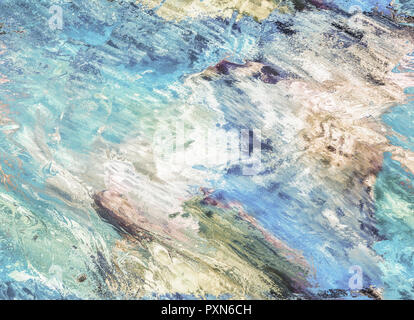 Bunte Abstract Background, Tapeten und Reichen, hell, Textur mit Platz für Text. Flüssiges Acryl gemischte Farbe pinselstrich. Unterwasser Fantasie worl Stockfoto