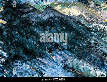 Bunte Abstract Background, Tapeten und Reichen, hell, Textur mit Platz für Text. Flüssiges Acryl gemischte Farbe pinselstrich. Unterwasser Fantasie worl Stockfoto