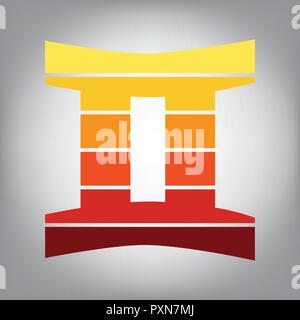 Gemini unterzeichnen. Vektor. Horizontal geschnitten Symbol mit Farben aus dem sonnigen Gradient in grauen Hintergrund. Stock Vektor
