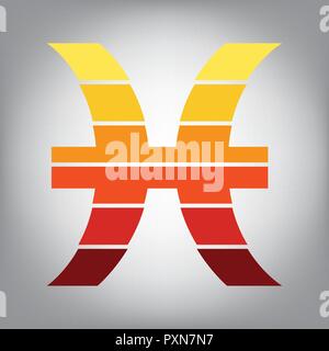 Fische zeichen Abbildung. Vektor. Horizontal geschnitten Symbol mit Farben aus dem sonnigen Gradient in grauen Hintergrund. Stock Vektor