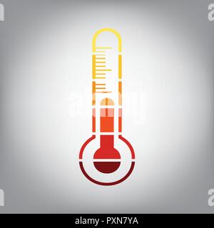 Meteo diagnostische Technik Thermometer unterzeichnen. Vektor. Horizontal geschnitten Symbol mit Farben aus dem sonnigen Gradient in grauen Hintergrund. Stock Vektor