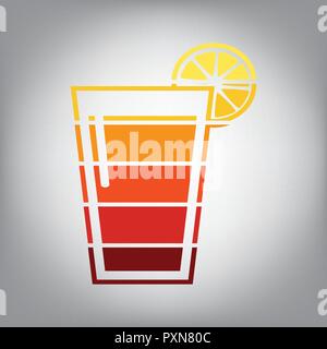 Glas Saft Symbole. Vektor. Horizontal geschnitten Symbol mit Farben aus dem sonnigen Gradient in grauen Hintergrund. Stock Vektor