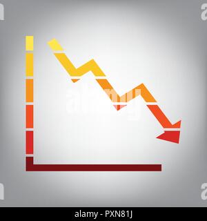 Pfeil nach unten angezeigt. Vektor. Horizontal geschnitten Symbol mit Farben aus dem sonnigen Gradient in grauen Hintergrund. Stock Vektor