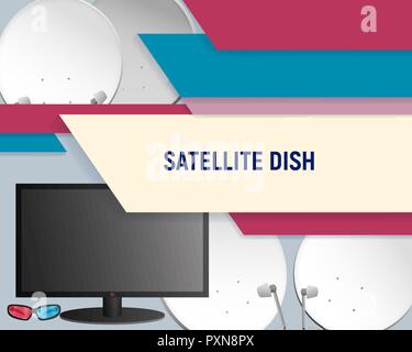 Vorlage TV und Satellitenschüsseln. Vector Illustration. Moderne Ausstattung. Stock Vektor