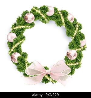 Weihnachten Tannenbaum Lorbeerkranz, gold Kugeln und Funken Stock Vektor