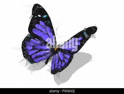 Polygonale Schmetterling isoliert auf Weiss. Low Poly insekt Abbildung. Dreieck Farbe Tier Bild. Stockfoto