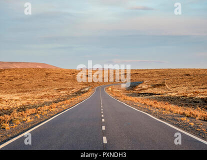 Ruta 40 in der Nähe der Stadt Perito Moreno, Sonnenuntergang, Provinz Santa Cruz, Patagonien, Argentinien Stockfoto