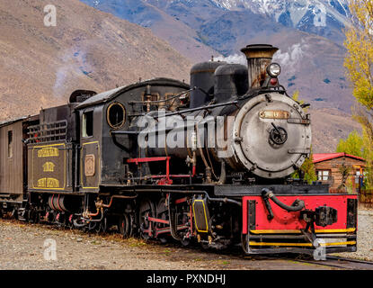 Old Patagonian Express La Trochita, Dampfzug, Nahuel Pan Bahnhof, Provinz Chubut, Patagonien, Argentinien Stockfoto