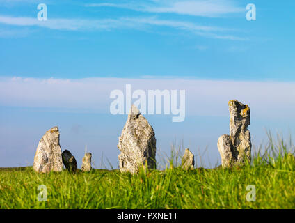 Frankreich, Finistere, Armorica Regionaler Naturpark, Halbinsel Crozon, Camaret-sur-Mer, Ausrichtungen von Lagatjar, geringe Aussicht Stockfoto