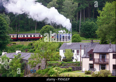 Lakeside und Haverthwaite Steam Railway Newby Bridge neben Windermere im Lake District. Lakeside Cumbria England Großbritannien Großbritannien Stockfoto