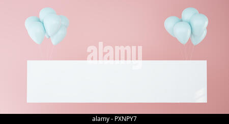 Horizontale poster Mockup mit blauen Ballons 3D-Rendering Stockfoto