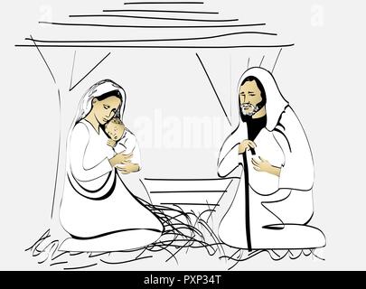 Krippe mit der Heiligen Familie Stock Vektor