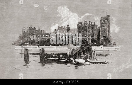 Lambeth Palace, Lambeth, London, England, von hier aus über die Themse im 19. Jahrhundert. Von London Bilder, veröffentlicht 1890. Stockfoto