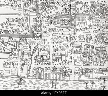 Plan von London rund um St. Paul's in 1563. Nach Ralph Agas map's. Von London Bilder, veröffentlicht 1890. Stockfoto