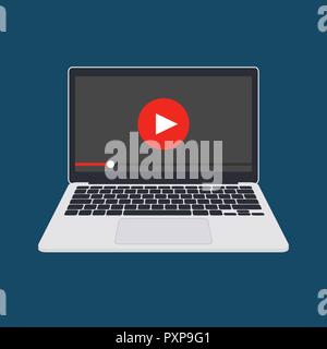 Online Video Player auf Laptop Vektor-illustration, Flachbild-TV, Computer mit Internet Web Streaming Konzept, e-Learning Stock Vektor