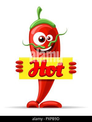 Mexikanischer Pfeffer Charakter. Cartoon lustig Spicy Chili Charakter mit lächelnden Gesicht und einen Text auf weißem Hintergrund, Vector Illustration Stock Vektor
