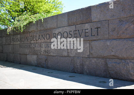2. MAI 2018 - WASHINGTON DC: Zeichen für die Franklin Delano Roosevelt Memorial in der Nähe der Tidal Basin und National Mall Stockfoto
