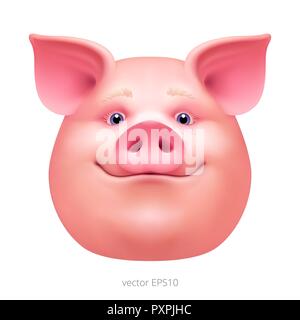 Vektor Leiter ein glückliches Schwein. Überrascht angesichts der ein fettes Schwein. Porträt einer rosa Schwein. Piggy Maske für feiern das neue Jahr 2019. Realistische clipart. Stock Vektor