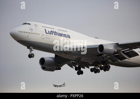 D-ABVY: Boeing 747-430 Lufthansa am Flughafen Frankfurt am Main (FRA), 23.09.2018 Stockfoto