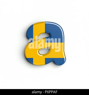 Schweden Flagge Buchstabe A - Kleinbuchstaben 3d-schwedische Schrift auf weißem Hintergrund. Dieses Alphabet ist perfekt für kreative Illustrationen verwandten, aber nicht Lim Stockfoto