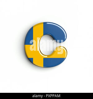 Schweden Flagge Buchstabe C - Kleine 3d-schwedische Schrift auf weißem Hintergrund. Dieses Alphabet ist perfekt für kreative Illustrationen beziehen, aber nicht begrenzt Stockfoto
