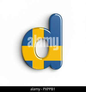 Schweden Flagge Buchstabe D - Kleinbuchstaben 3d-schwedische Schrift auf weißem Hintergrund. Dieses Alphabet ist perfekt für kreative Illustrationen verwandten, aber nicht Lim Stockfoto