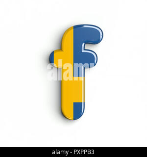 Schweden Flagge Buchstabe F - Kleine 3d-schwedische Schrift auf weißem Hintergrund. Dieses Alphabet ist perfekt für kreative Illustrationen beziehen, aber nicht begrenzt Stockfoto