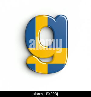 Schweden Flagge Buchstabe G - Kleinbuchstaben 3d-schwedische Schrift auf weißem Hintergrund. Dieses Alphabet ist perfekt für kreative Illustrationen verwandten, aber nicht Lim Stockfoto