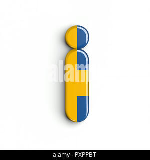 Schweden Flagge Buchstabe I - Kleine 3d-schwedische Schrift auf weißem Hintergrund. Dieses Alphabet ist perfekt für kreative Illustrationen beziehen, aber nicht begrenzt Stockfoto