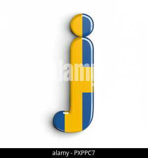 Schweden Flagge Buchstabe J - Kleinbuchstaben 3d-schwedische Schrift auf weißem Hintergrund. Dieses Alphabet ist perfekt für kreative Illustrationen verwandten, aber nicht Lim Stockfoto