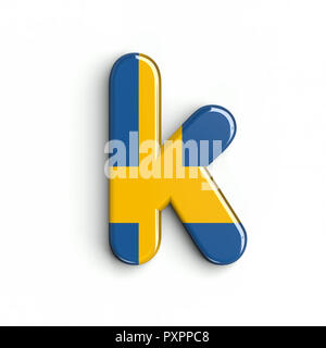 Schweden Flagge Buchstabe K - Senken - Fall 3 d schwedische Schrift auf weißem Hintergrund. Dieses Alphabet ist perfekt für kreative Illustrationen verwandten, aber nicht li Stockfoto