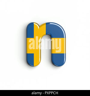 Schweden Flagge Buchstabe N - Senken - Fall 3 d schwedische Schrift auf weißem Hintergrund. Dieses Alphabet ist perfekt für kreative Illustrationen verwandten, aber nicht li Stockfoto