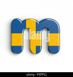 Schweden Flagge Buchstabe M - Kleinbuchstaben 3d-schwedische Schrift auf weißem Hintergrund. Dieses Alphabet ist perfekt für kreative Illustrationen verwandten, aber nicht Lim Stockfoto