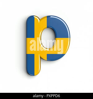 Schweden Flagge Buchstabe P - Kleinbuchstaben 3d-schwedische Schrift auf weißem Hintergrund. Dieses Alphabet ist perfekt für kreative Illustrationen verwandten, aber nicht Lim Stockfoto