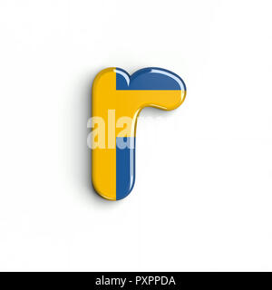 Schweden Flagge Buchstabe R - Kleine 3d-schwedische Schrift auf weißem Hintergrund. Dieses Alphabet ist perfekt für kreative Illustrationen beziehen, aber nicht begrenzt Stockfoto