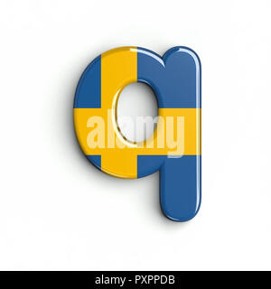 Schweden Flagge Buchstabe Q - Senken - Fall 3 d schwedische Schrift auf weißem Hintergrund. Dieses Alphabet ist perfekt für kreative Illustrationen verwandten, aber nicht li Stockfoto