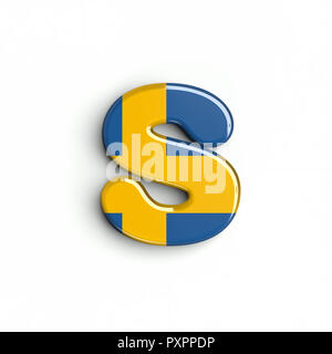 Schweden Flagge Buchstabe S - Kleinbuchstaben 3d-schwedische Schrift auf weißem Hintergrund. Dieses Alphabet ist perfekt für kreative Illustrationen verwandten, aber nicht Lim Stockfoto