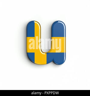 Schweden Flagge Buchstabe U - Kleine 3d-schwedische Schrift auf weißem Hintergrund. Dieses Alphabet ist perfekt für kreative Illustrationen beziehen, aber nicht begrenzt Stockfoto